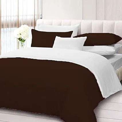 5PC 100% Egyptian Cotton 400 Thread Count Reversible Duvet Set, 1 Piece Duvet Cover with 4 Pillow Cover with Zipper Closure, Chocolate/White
