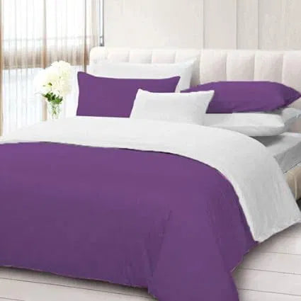 5PC 100% Egyptian Cotton 400 Thread Count Reversible Duvet Set, 1 Piece Duvet Cover with 4 Pillow Cover with Zipper Closure, Purple/White