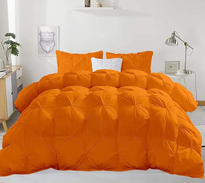 Kanak Bedding All-Season 500 GSM Orange Goose Down 5 Pieces Quiled Pinch Pleated Comforter Set (Comforter + 4 Pillow Cases) 1000 Series Egyptian Cotton