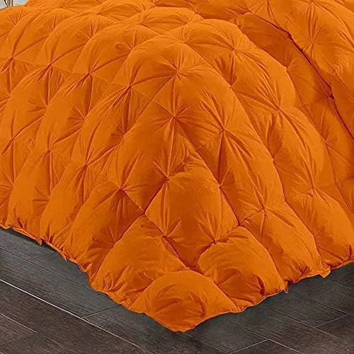 Kanak Bedding All-Season 500 GSM Orange Goose Down 5 Pieces Quiled Pinch Pleated Comforter Set (Comforter + 4 Pillow Cases) 1000 Series Egyptian Cotton