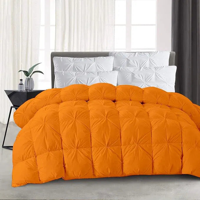 Kanak Bedding All-Season 500 GSM Orange Goose Down 5 Pieces Quiled Pinch Pleated Comforter Set (Comforter + 4 Pillow Cases) 1000 Series Egyptian Cotton