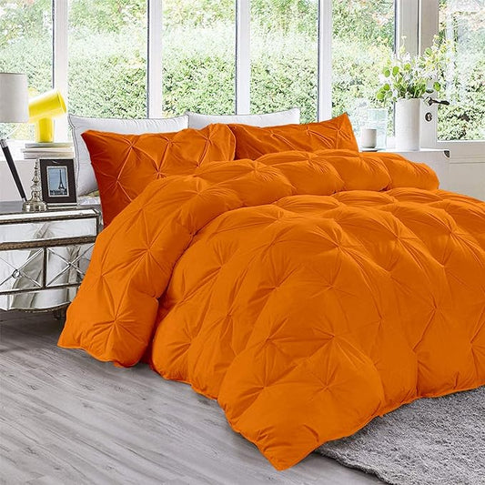 Opulence Bedding All-Season 500 GSM Orange Goose Down 5 Pieces Quiled Pinch Pleated Comforter Set (Comforter + 4 Pillow Cases) 1000 Series Egyptian Cotton