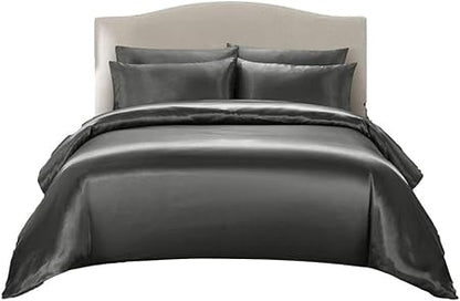 3-Piece Hotel Quality Luxurious Duvet Cover Ultra Soft Silky Satin with 2 Pillowcases(Full Size, Dark Grey)