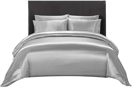 3-Piece Hotel Quality Luxurious Duvet Cover Ultra Soft Silky Satin with 2 Pillowcases(King Size, Silver Grey)