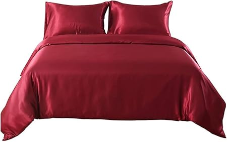 3-Piece Hotel Quality Luxurious Duvet Cover Ultra Soft Silky Satin with 2 Pillowcases(Full XL Size, Burgundy)