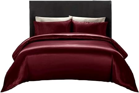 3-Piece Hotel Quality Luxurious Duvet Cover Ultra Soft Silky Satin with 2 Pillowcases(King Size, Wine)