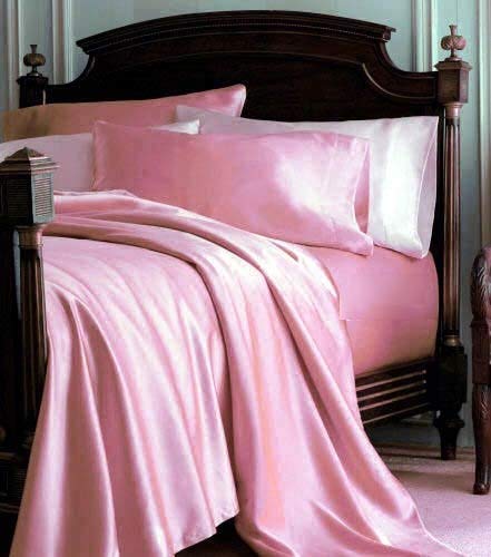 Opulence Bedding Silk Satin Sheets Set Silk Fitted Sheet 19 Inch Deep Pocket | 6 Pc Sheet Set | Silk Flat Sheet & Pillowcases Set. (Full Pink)