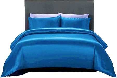 3-Piece Hotel Quality Luxurious Duvet Cover Ultra Soft Silky Satin with 2 Pillowcases(Full Size, Turquoise Blue)