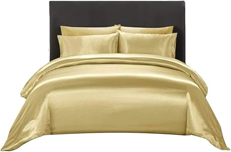 4 Pcs Silk Satin Sheet Set Luxury Bedding Sets, 1 Fitted Sheet, 1 Flat Sheet and 2 Pillow Shams.(Gold,Twin XL)