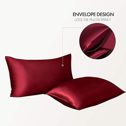 3-Piece Hotel Quality Luxurious Duvet Cover Ultra Soft Silky Satin with 2 Pillowcases(Full XL Size, Burgundy)