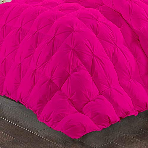 Opulence Bedding 5pcs Pinch Pleat Down Alternative Comforter Set (1 Comforter + 4 Pillow Cases) 600 GSM Egyption Cotton 1000TC(Full XL Size, Hot Pink)