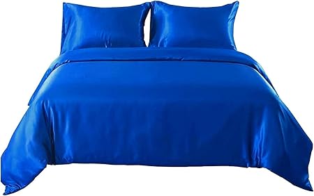 3-Piece Hotel Quality Luxurious Duvet Cover Ultra Soft Silky Satin with 2 Pillowcases(Twin Size, Royal Blue)