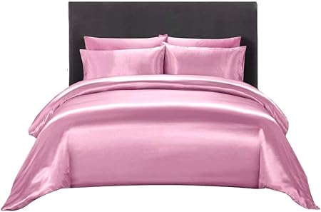 3-Piece Hotel Quality Luxurious Duvet Cover Ultra Soft Silky Satin with 2 Pillowcases(King Size, Dark Pink)