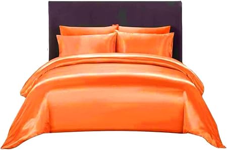 4 Pcs Silk Satin Sheet Set Luxury Bedding Sets, 1 Fitted Sheet, 1 Flat Sheet and 2 Pillow Shams.(Orange,Full)