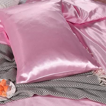 3-Piece Hotel Quality Luxurious Duvet Cover Ultra Soft Silky Satin with 2 Pillowcases(King Size, Dark Pink)