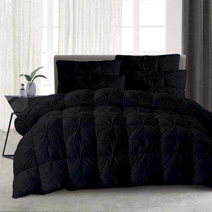 Opulence Bedding 5pcs Pinch Pleat Down Alternative Comforter Set (1 Comforter + 4 Pillow Cases) 600 GSM Egyption Cotton 1000TC(Queen Size, Black)