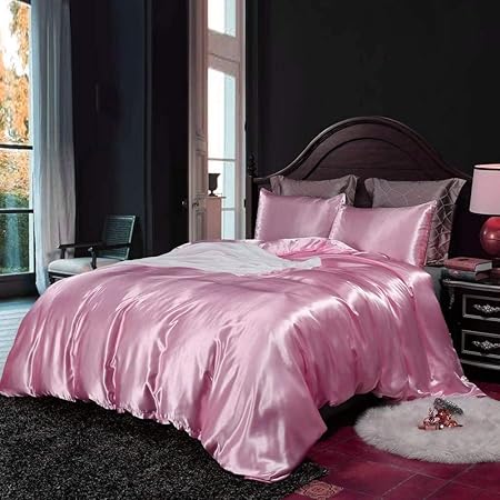 3-Piece Hotel Quality Luxurious Duvet Cover Ultra Soft Silky Satin with 2 Pillowcases(King Size, Dark Pink)