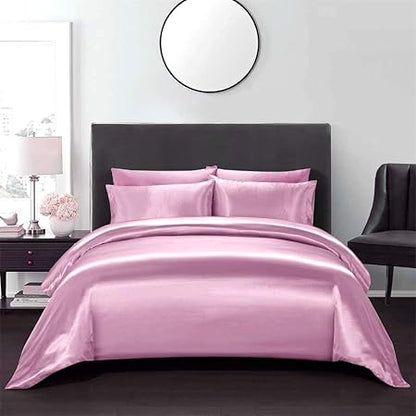 4 Pcs Silk Satin Sheet Set Luxury Bedding Sets, 1 Fitted Sheet, 1 Flat Sheet and 2 Pillow Shams.(Rose Pink,Cal King)