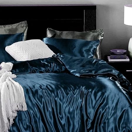 3-Piece Hotel Quality Luxurious Duvet Cover Ultra Soft Silky Satin with 2 Pillowcases(Twin Size, Teal)