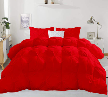 Opulence Bedding 5pcs Pinch Pleat Down Alternative Comforter Set (1 Comforter + 4 Pillow Cases) 600 GSM Egyption Cotton 1000TC(Olympic Queen Size, Red)