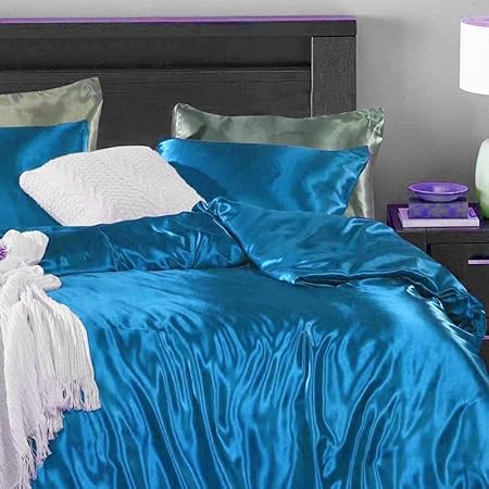 3-Piece Hotel Quality Luxurious Duvet Cover Ultra Soft Silky Satin with 2 Pillowcases(Full Size, Turquoise Blue)