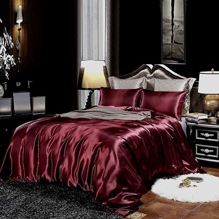 3-Piece Hotel Quality Luxurious Duvet Cover Ultra Soft Silky Satin with 2 Pillowcases(King Size, Wine)