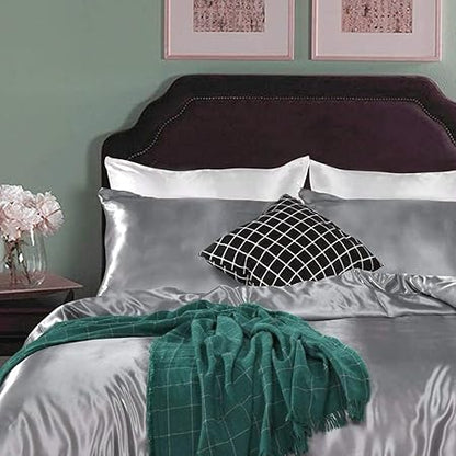 3-Piece Hotel Quality Luxurious Duvet Cover Ultra Soft Silky Satin with 2 Pillowcases(King Size, Silver Grey)