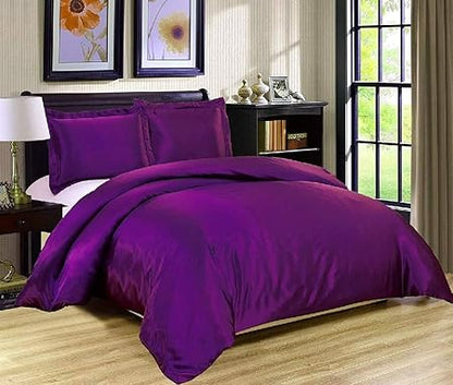 3-Piece Hotel Quality Luxurious Duvet Cover Ultra Soft Silky Satin with 2 Pillowcases(Over Size, Light Wine)
