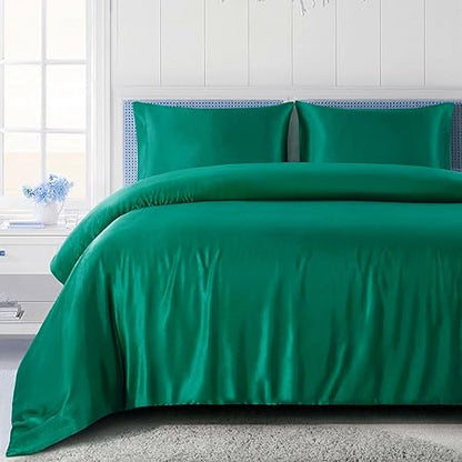 4 Pcs Silk Satin Sheet Set Luxury Bedding Sets, 1 Fitted Sheet, 1 Flat Sheet and 2 Pillow Shams.(Teal)