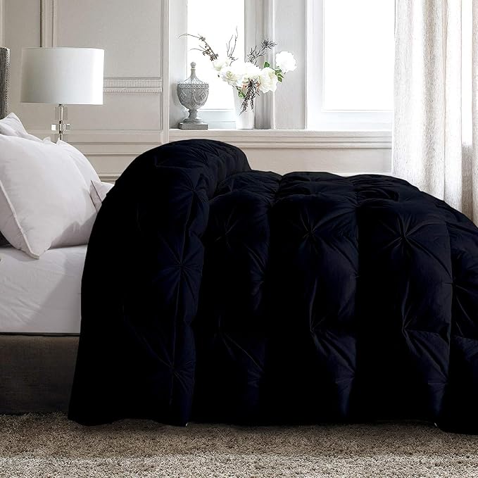 5pcs Pinch Pleat Down Alternative Comforter Set (1 Comforter + 4 Pillow Cases) 600 GSM Egyption Cotton 1000TC(Queen Size, Black)