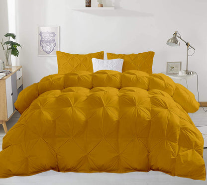 Opulence Bedding 5pcs Pinch Pleat Down Alternative Comforter Set (1 Comforter + 4 Pillow Cases) 600 GSM Egyption Cotton 1000TC(Over Size, Gold)