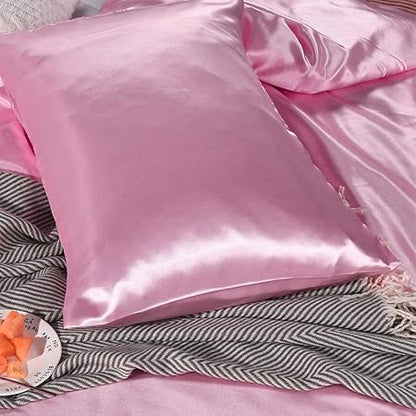 4 Pcs Silk Satin Sheet Set Luxury Bedding Sets, 1 Fitted Sheet, 1 Flat Sheet and 2 Pillow Shams.(Rose Pink,Cal King)