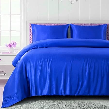 3-Piece Hotel Quality Luxurious Duvet Cover Ultra Soft Silky Satin with 2 Pillowcases(Twin Size, Royal Blue)