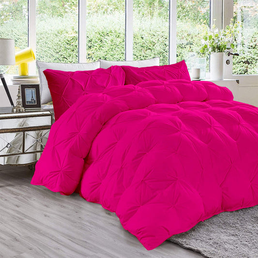 Opulence Bedding 5pcs Pinch Pleat Down Alternative Comforter Set (1 Comforter + 4 Pillow Cases) 600 GSM Egyption Cotton 1000TC(Full XL Size, Hot Pink)