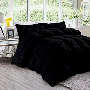 5pcs Pinch Pleat Down Alternative Comforter Set (1 Comforter + 4 Pillow Cases) 600 GSM Egyption Cotton 1000TC(Queen Size, Black)