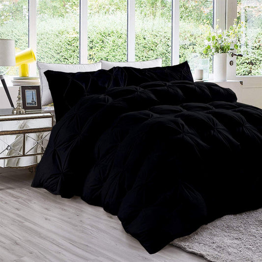 Opulence Bedding 5pcs Pinch Pleat Down Alternative Comforter Set (1 Comforter + 4 Pillow Cases) 600 GSM Egyption Cotton 1000TC(Queen Size, Black)