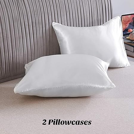 3-Piece Hotel Quality Luxurious Duvet Cover Ultra Soft Silky Satin with 2 Pillowcases(Queen Size, White)